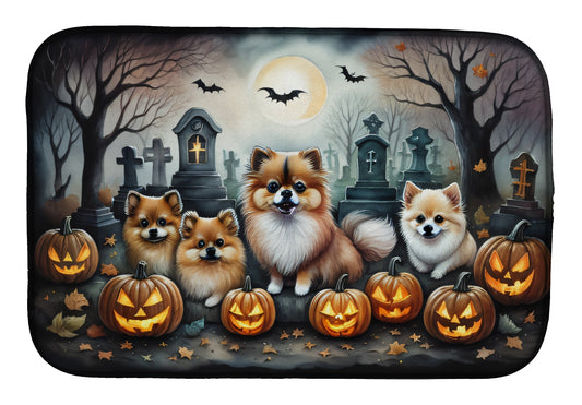 Caroline's Treasures DAC2068DDM Pomeranian Spooky Halloween Dish Drying Mat Absorbent Dish Drying Mat Pad for Kitchen Counter Dish Drainer Mat for Countertop, 14 x 21, Multicolor