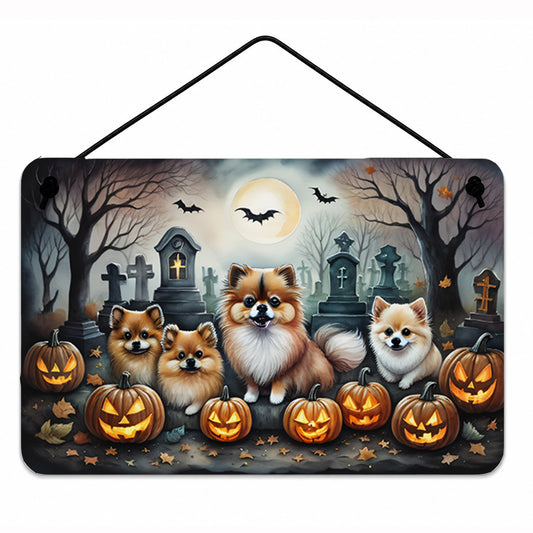 Caroline's Treasures DAC2068DS812 Pomeranian Spooky Halloween Wall or Door Hanging Prints Aluminum Metal Sign Kitchen Wall Bar Bathroom Plaque Home Decor, 8x12, Multicolor
