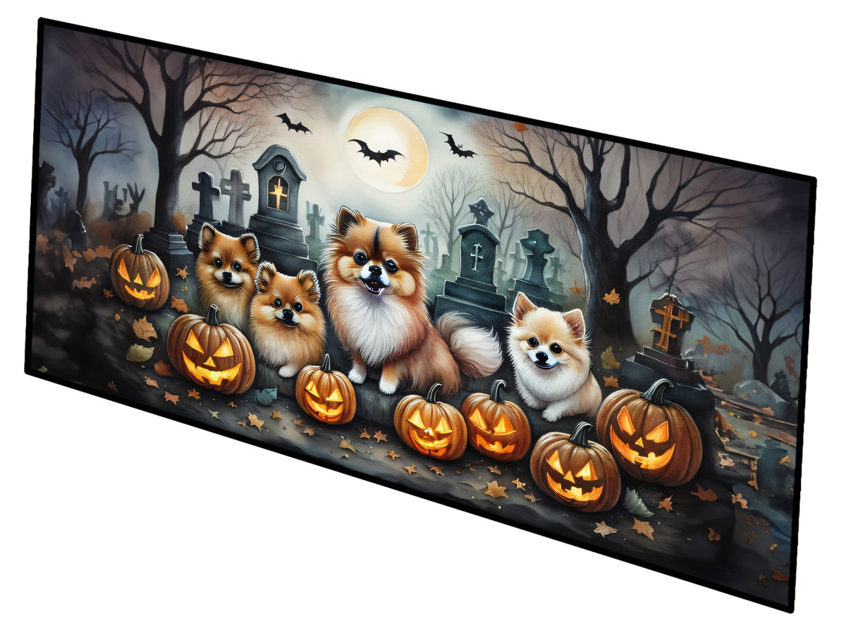 Caroline's Treasures Pomeranian Spooky Halloween Runner Mat 28x58 Front Door Mat Indoor Outdoor Rugs for Entryway Hallway Foyer Non Slip Washable Wide Doormat