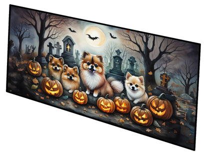 Caroline's Treasures Pomeranian Spooky Halloween Runner Mat 28x58 Front Door Mat Indoor Outdoor Rugs for Entryway Hallway Foyer Non Slip Washable Wide Doormat
