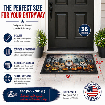 Caroline's Treasures DAC2068JMAT Pomeranian Spooky Halloween Indoor or Outdoor Mat 24x36 Front Door Mat Indoor Outdoor Rugs for Entryway, Non Slip Washable Low Pile, 24H X 36W