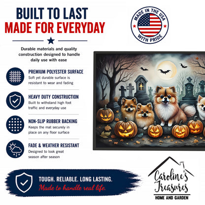 Caroline's Treasures DAC2068JMAT Pomeranian Spooky Halloween Indoor or Outdoor Mat 24x36 Front Door Mat Indoor Outdoor Rugs for Entryway, Non Slip Washable Low Pile, 24H X 36W