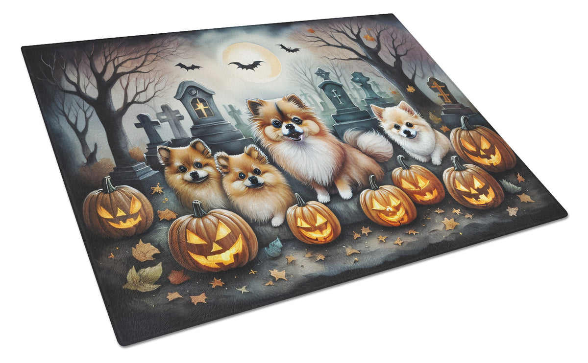 Caroline's Treasures DAC2068LCB Pomeranian Spooky Halloween Glass Cutting Board Large Decorative Tempered Glass Kitchen Cutting and Serving Board Large Size Chopping Board