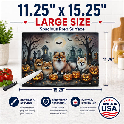 Caroline's Treasures DAC2068LCB Pomeranian Spooky Halloween Glass Cutting Board Large Decorative Tempered Glass Kitchen Cutting and Serving Board Large Size Chopping Board