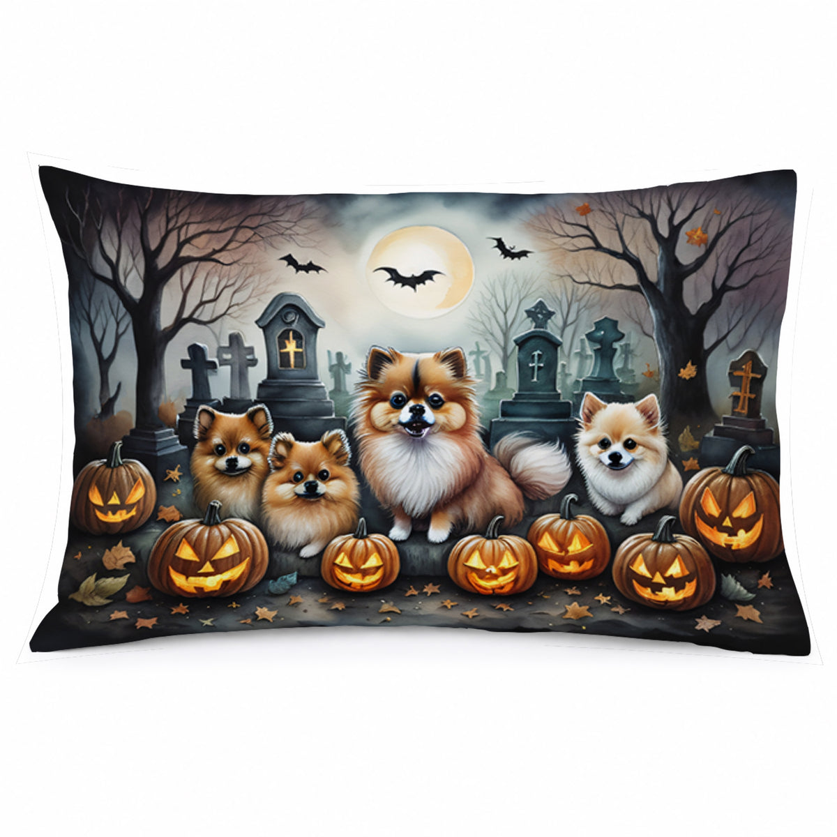 Caroline's Treasures DAC2068PILLOWCASE Pomeranian Spooky Halloween Fabric Standard Pillowcase Lightweight Super Soft Easy Care Decorative Artwork Pillowcase, Standard