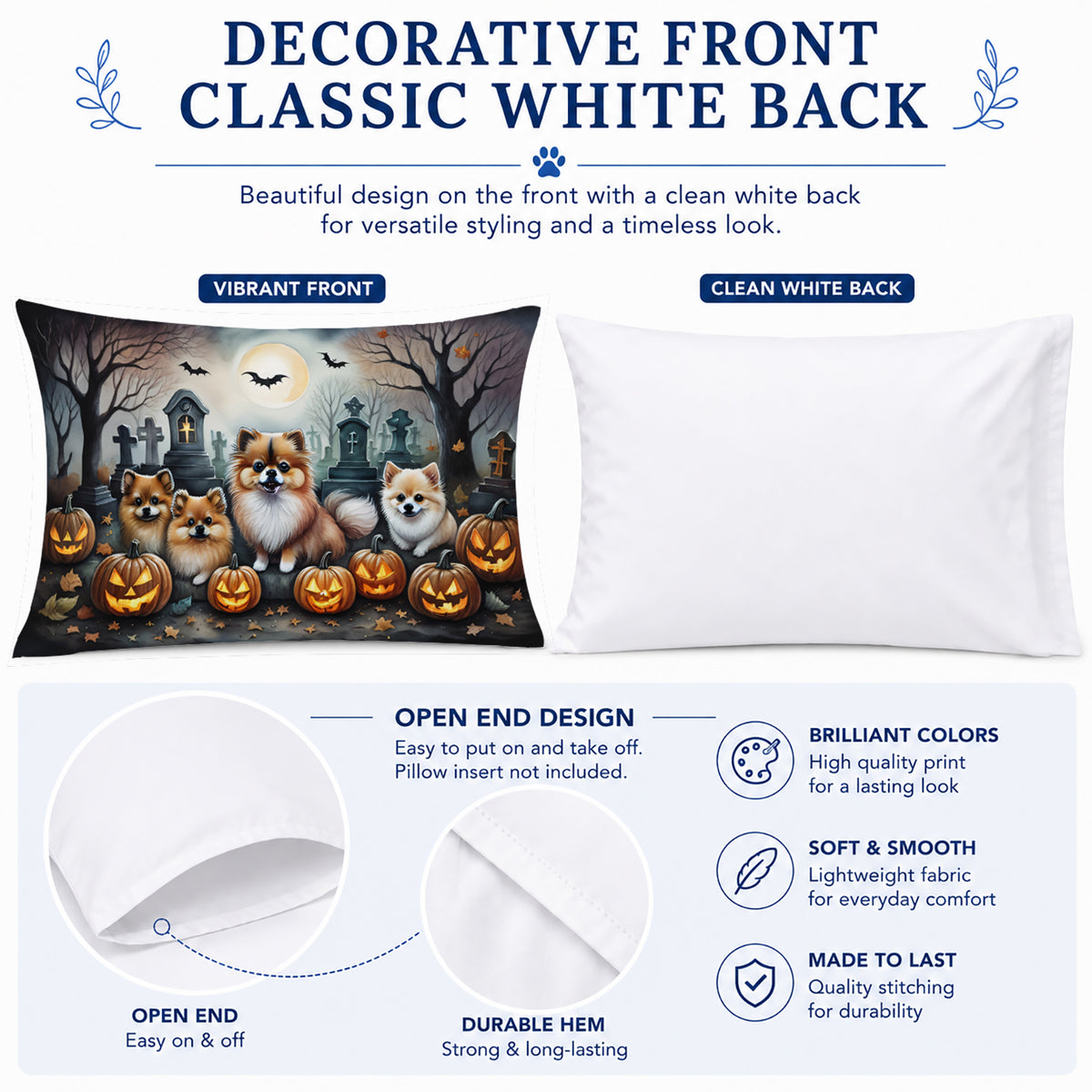 Caroline's Treasures DAC2068PILLOWCASE Pomeranian Spooky Halloween Fabric Standard Pillowcase Lightweight Super Soft Easy Care Decorative Artwork Pillowcase, Standard