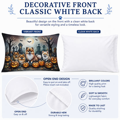 Caroline's Treasures DAC2068PILLOWCASE Pomeranian Spooky Halloween Fabric Standard Pillowcase Lightweight Super Soft Easy Care Decorative Artwork Pillowcase, Standard
