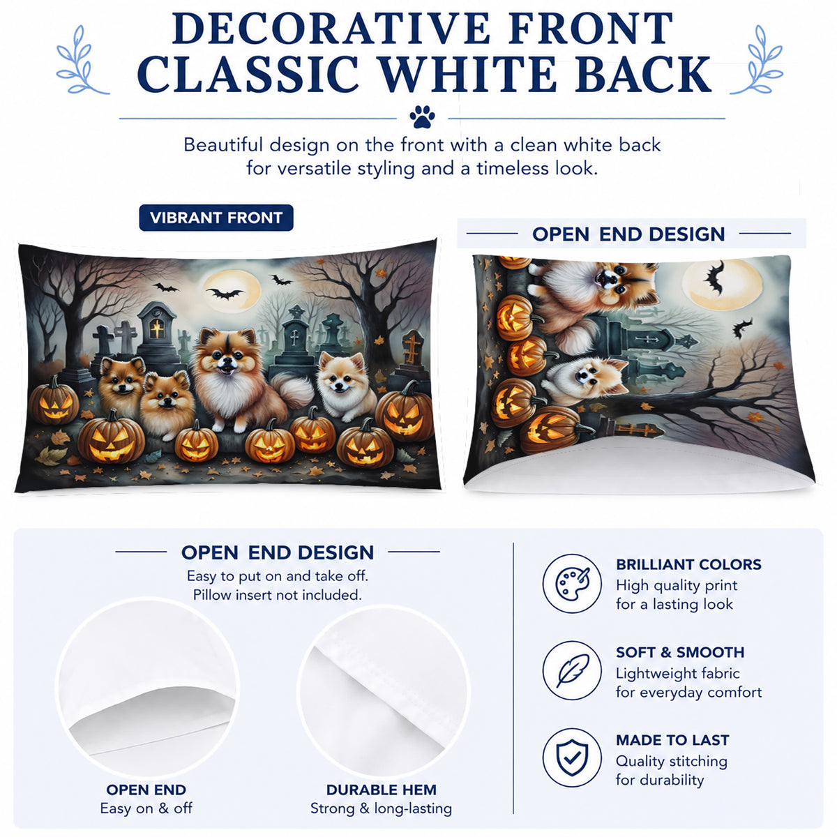 Caroline's Treasures DAC2068PILLOWCASE Pomeranian Spooky Halloween Fabric Standard Pillowcase Lightweight Super Soft Easy Care Decorative Artwork Pillowcase, Standard