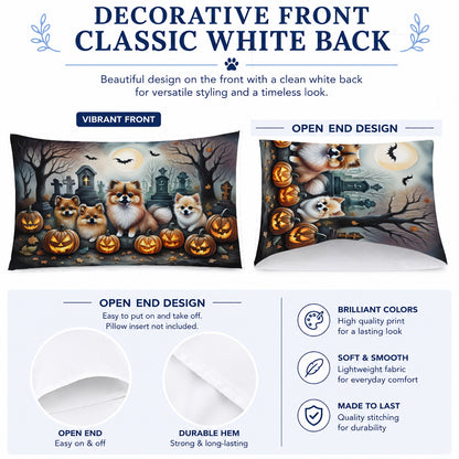 Caroline's Treasures DAC2068PILLOWCASE Pomeranian Spooky Halloween Fabric Standard Pillowcase Lightweight Super Soft Easy Care Decorative Artwork Pillowcase, Standard
