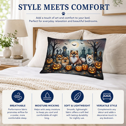 Caroline's Treasures DAC2068PILLOWCASE Pomeranian Spooky Halloween Fabric Standard Pillowcase Lightweight Super Soft Easy Care Decorative Artwork Pillowcase, Standard