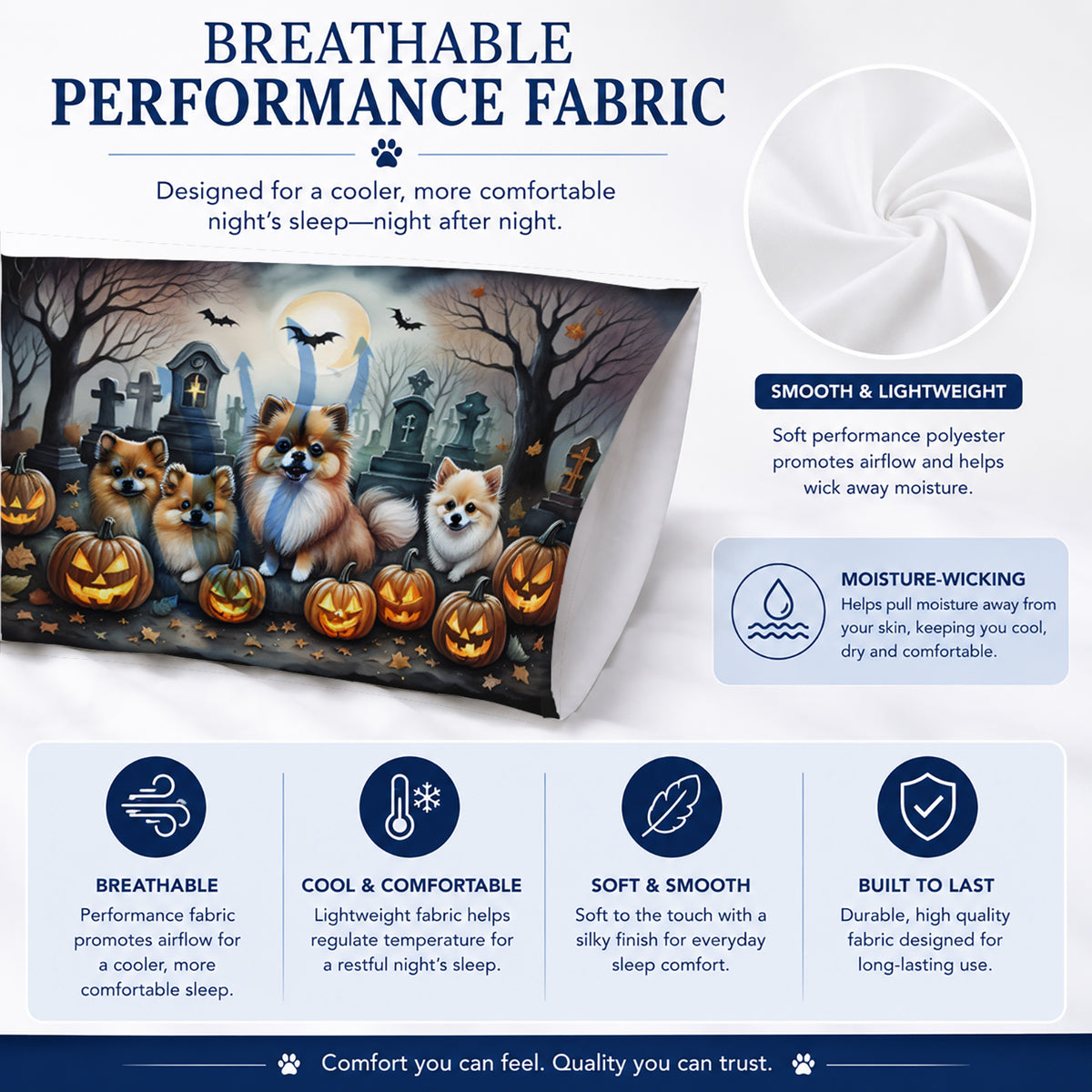Caroline's Treasures DAC2068PILLOWCASE Pomeranian Spooky Halloween Fabric Standard Pillowcase Lightweight Super Soft Easy Care Decorative Artwork Pillowcase, Standard
