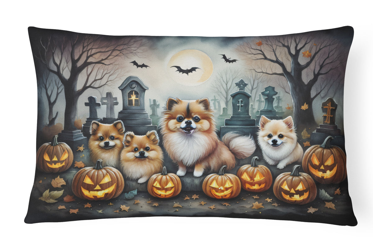 Caroline's Treasures DAC2068PW1216 Pomeranian Spooky Halloween Fabric Decorative Pillow Machine Washable, Indoor Outdoor Decorative Pillow for Couch, Bed or Patio, 12HX16W