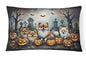 Caroline's Treasures DAC2068PW1216 Pomeranian Spooky Halloween Fabric Decorative Pillow Machine Washable, Indoor Outdoor Decorative Pillow for Couch, Bed or Patio, 12HX16W