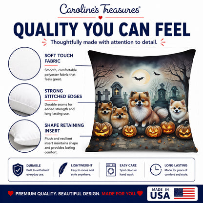 Caroline's Treasures DAC2068PW1818 Pomeranian Spooky Halloween Fabric Decorative Pillow Machine Washable, Indoor Outdoor Decorative Pillow for Couch, Bed or Patio, 18Hx18W