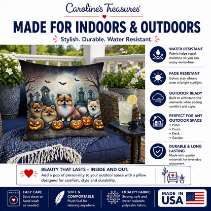 Caroline's Treasures DAC2068PW1818 Pomeranian Spooky Halloween Fabric Decorative Pillow Machine Washable, Indoor Outdoor Decorative Pillow for Couch, Bed or Patio, 18Hx18W