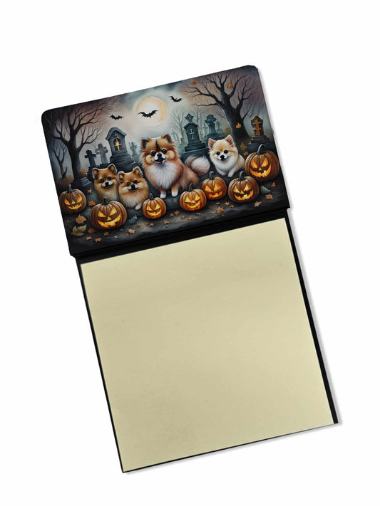 Caroline's Treasures Pomeranian Spooky Halloween Sticky Note Holder Refillable Dispenser Self-Sticky Note Pads, Memo Pads Blank Desk Accessories