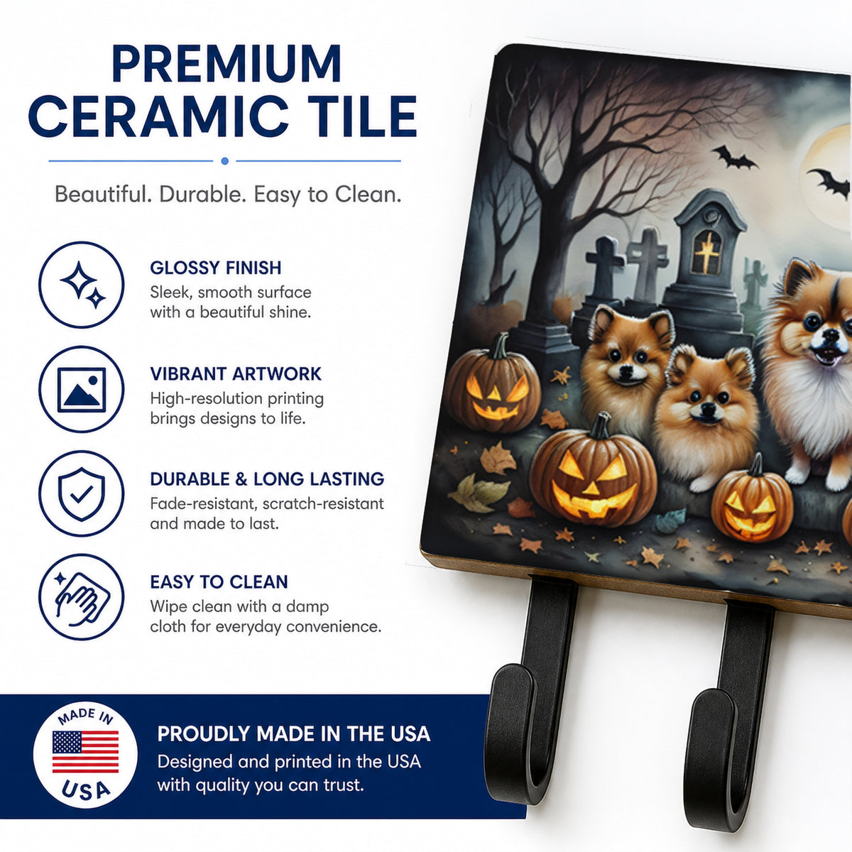 Caroline's Treasures Pomeranian Dogs Halloween Ceramic Triple Wall Hook