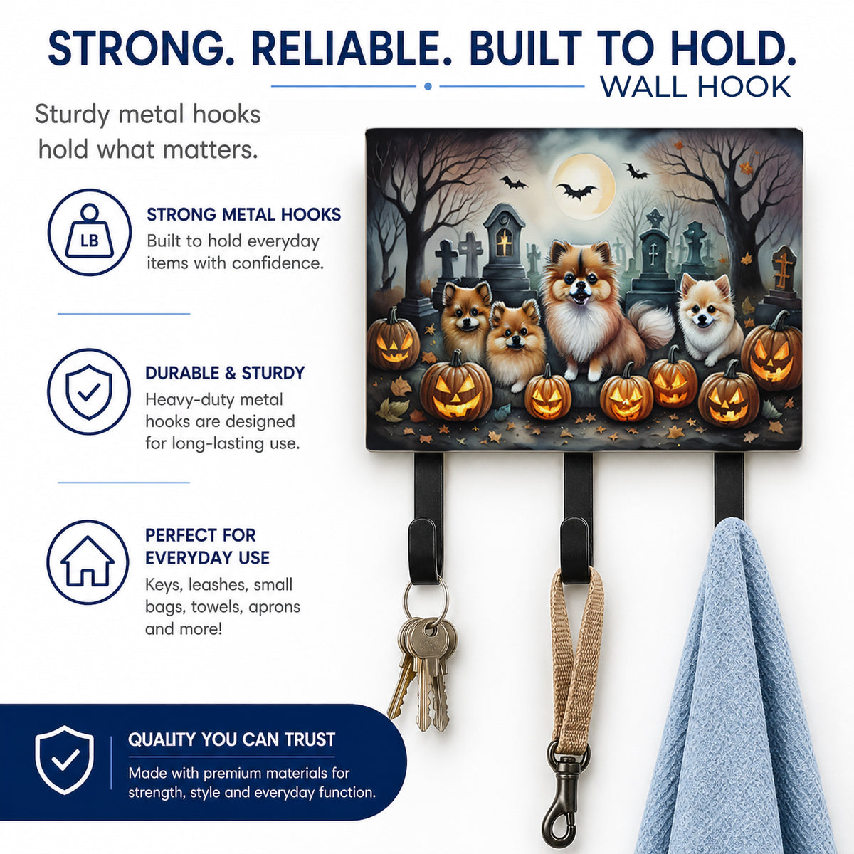 Caroline's Treasures Pomeranian Dogs Halloween Ceramic Triple Wall Hook