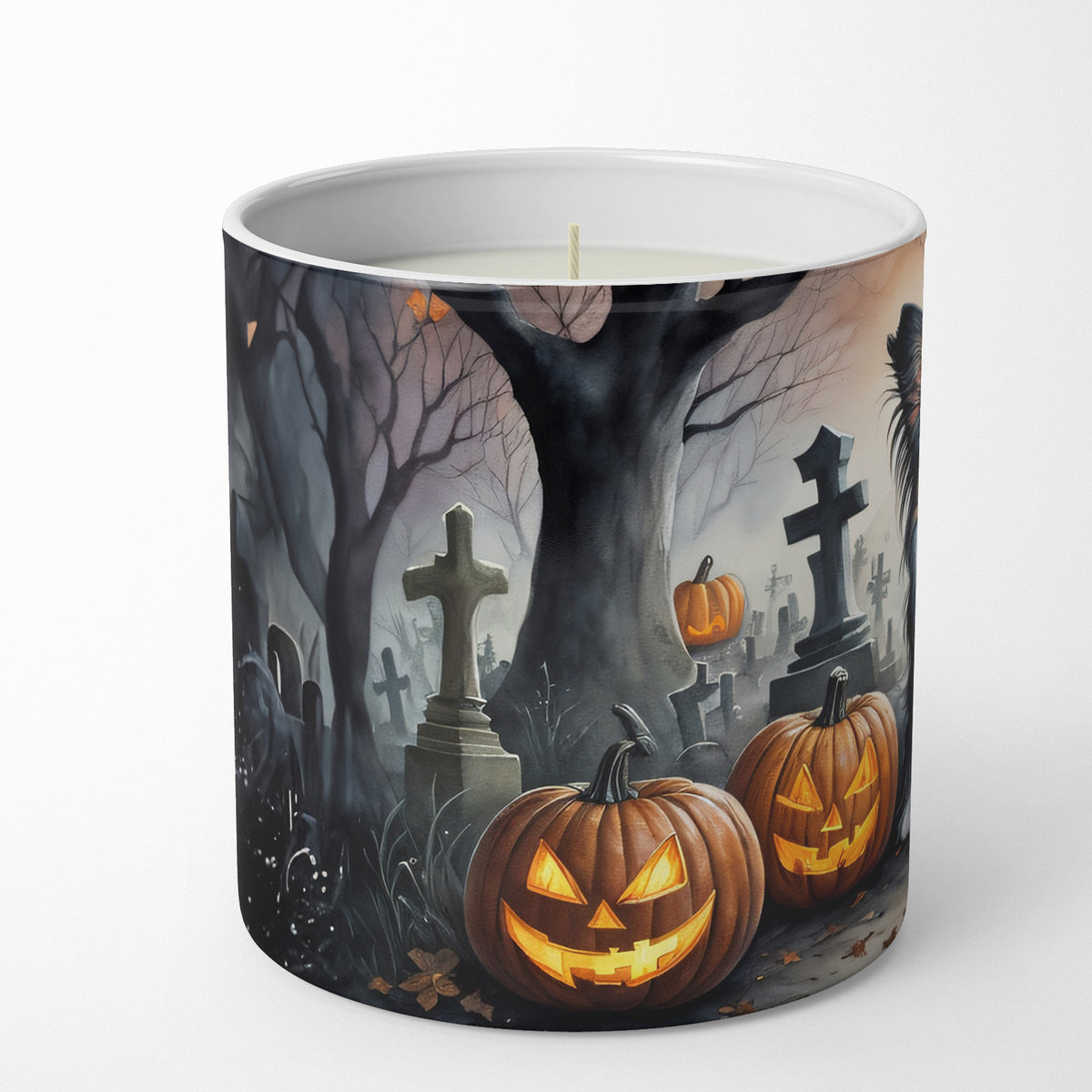 Caroline's Treasures DAC2069CDL Papillon Spooky Halloween Decorative Soy Candle Nature Soy Wax Essential Oil Home Decor Ideal for Bedroom Kitchen Bath Office Gift, 10 oz