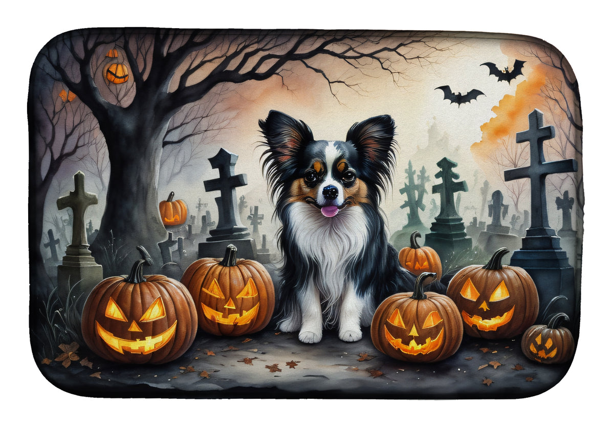 Caroline's Treasures DAC2069DDM Papillon Spooky Halloween Dish Drying Mat Absorbent Dish Drying Mat Pad for Kitchen Counter Dish Drainer Mat for Countertop, 14 x 21, Multicolor