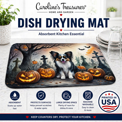 Caroline's Treasures DAC2069DDM Papillon Spooky Halloween Dish Drying Mat Absorbent Dish Drying Mat Pad for Kitchen Counter Dish Drainer Mat for Countertop, 14 x 21, Multicolor