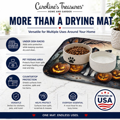 Caroline's Treasures DAC2069DDM Papillon Spooky Halloween Dish Drying Mat Absorbent Dish Drying Mat Pad for Kitchen Counter Dish Drainer Mat for Countertop, 14 x 21, Multicolor