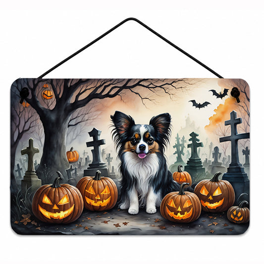 Caroline's Treasures DAC2069DS812 Papillon Spooky Halloween Wall or Door Hanging Prints Aluminum Metal Sign Kitchen Wall Bar Bathroom Plaque Home Decor, 8x12, Multicolor