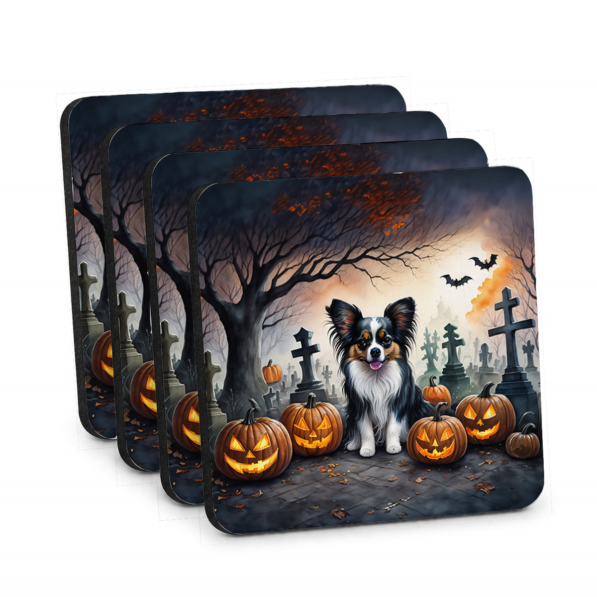 Caroline's Treasures Papillon Dogs Foam Drink Coasters Set of 4 Absorbent