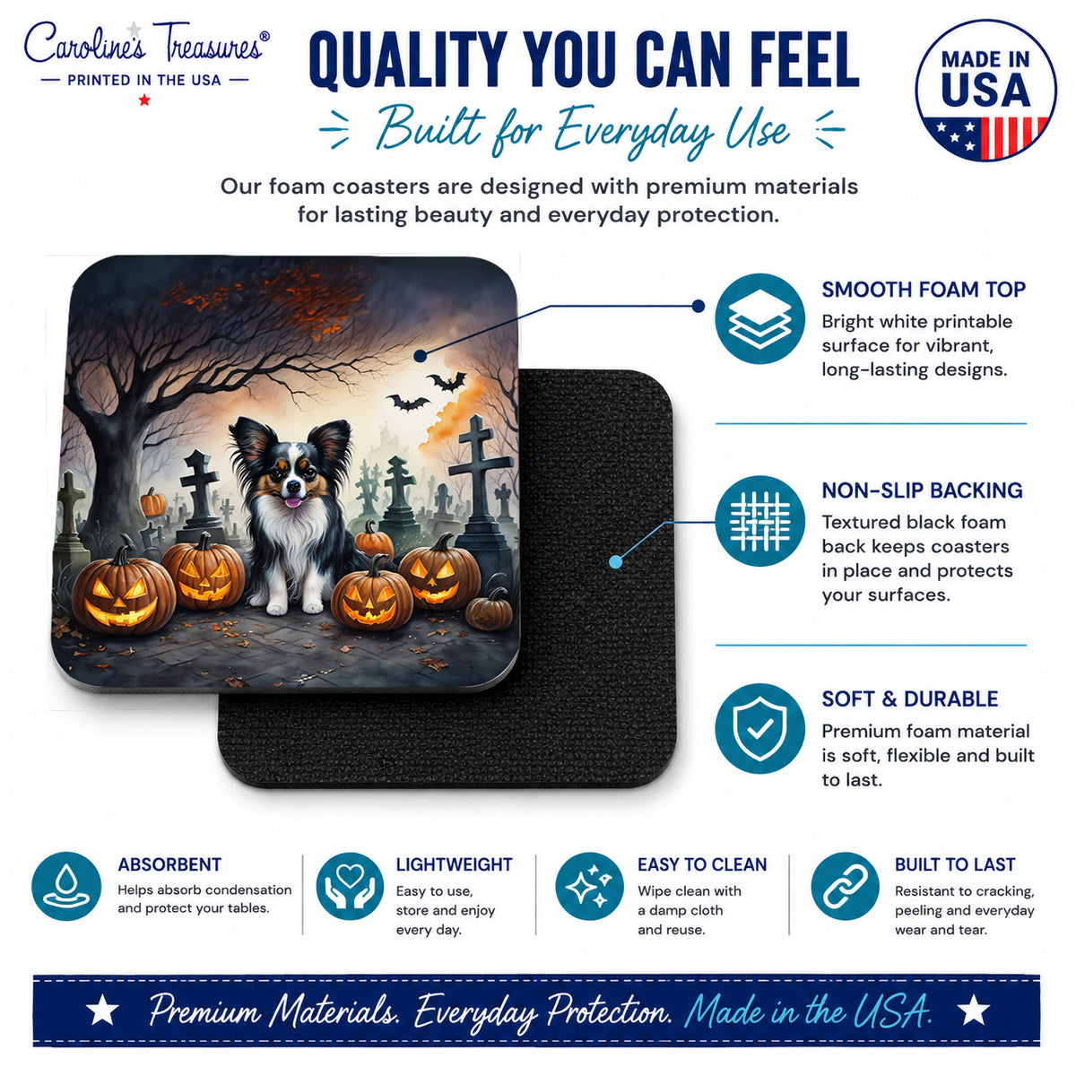 Caroline's Treasures Papillon Dogs Foam Drink Coasters Set of 4 Absorbent