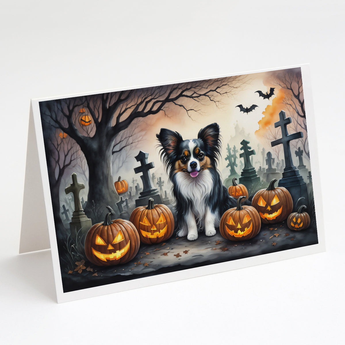 Caroline's Treasures DAC2069GCA7P Papillon Spooky Halloween Greeting Cards and Envelopes Pack of 8 Blank Cards with Envelopes Whimsical A7 Size 5x7 Blank Greeting Cards