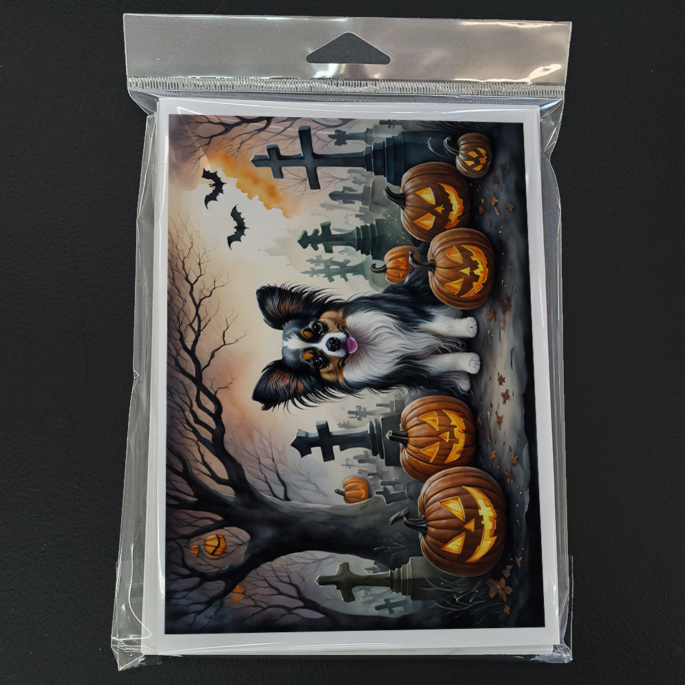 Caroline's Treasures DAC2069GCA7P Papillon Spooky Halloween Greeting Cards and Envelopes Pack of 8 Blank Cards with Envelopes Whimsical A7 Size 5x7 Blank Greeting Cards