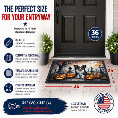 Caroline's Treasures DAC2069JMAT Papillon Spooky Halloween Indoor or Outdoor Mat 24x36 Front Door Mat Indoor Outdoor Rugs for Entryway, Non Slip Washable Low Pile, 24H X 36W