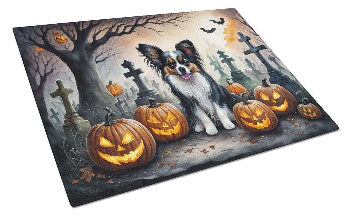 Caroline's Treasures DAC2069LCB Papillon Spooky Halloween Glass Cutting Board Large Decorative Tempered Glass Kitchen Cutting and Serving Board Large Size Chopping Board