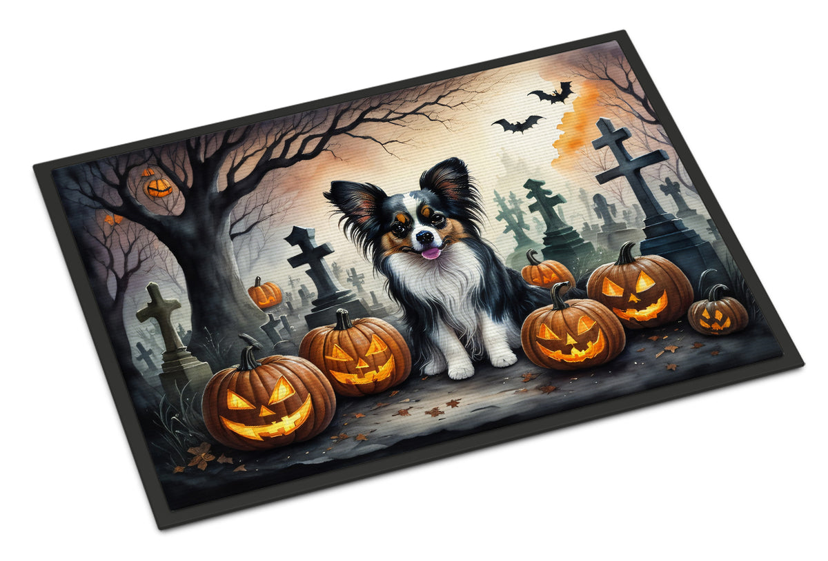Caroline's Treasures DAC2069MAT Papillon Spooky Halloween Doormat 18x27 Front Door Mat Indoor Outdoor Rugs for Entryway, Non Slip Washable Low Pile, 18H X 27W