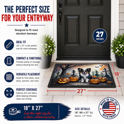 Caroline's Treasures DAC2069MAT Papillon Spooky Halloween Doormat 18x27 Front Door Mat Indoor Outdoor Rugs for Entryway, Non Slip Washable Low Pile, 18H X 27W