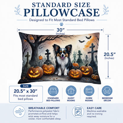 Caroline's Treasures DAC2069PILLOWCASE Papillon Spooky Halloween Fabric Standard Pillowcase Lightweight Super Soft Easy Care Decorative Artwork Pillowcase, Standard