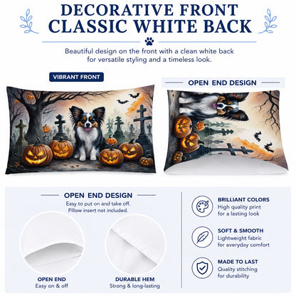 Caroline's Treasures DAC2069PILLOWCASE Papillon Spooky Halloween Fabric Standard Pillowcase Lightweight Super Soft Easy Care Decorative Artwork Pillowcase, Standard