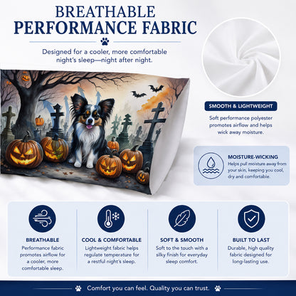 Caroline's Treasures DAC2069PILLOWCASE Papillon Spooky Halloween Fabric Standard Pillowcase Lightweight Super Soft Easy Care Decorative Artwork Pillowcase, Standard