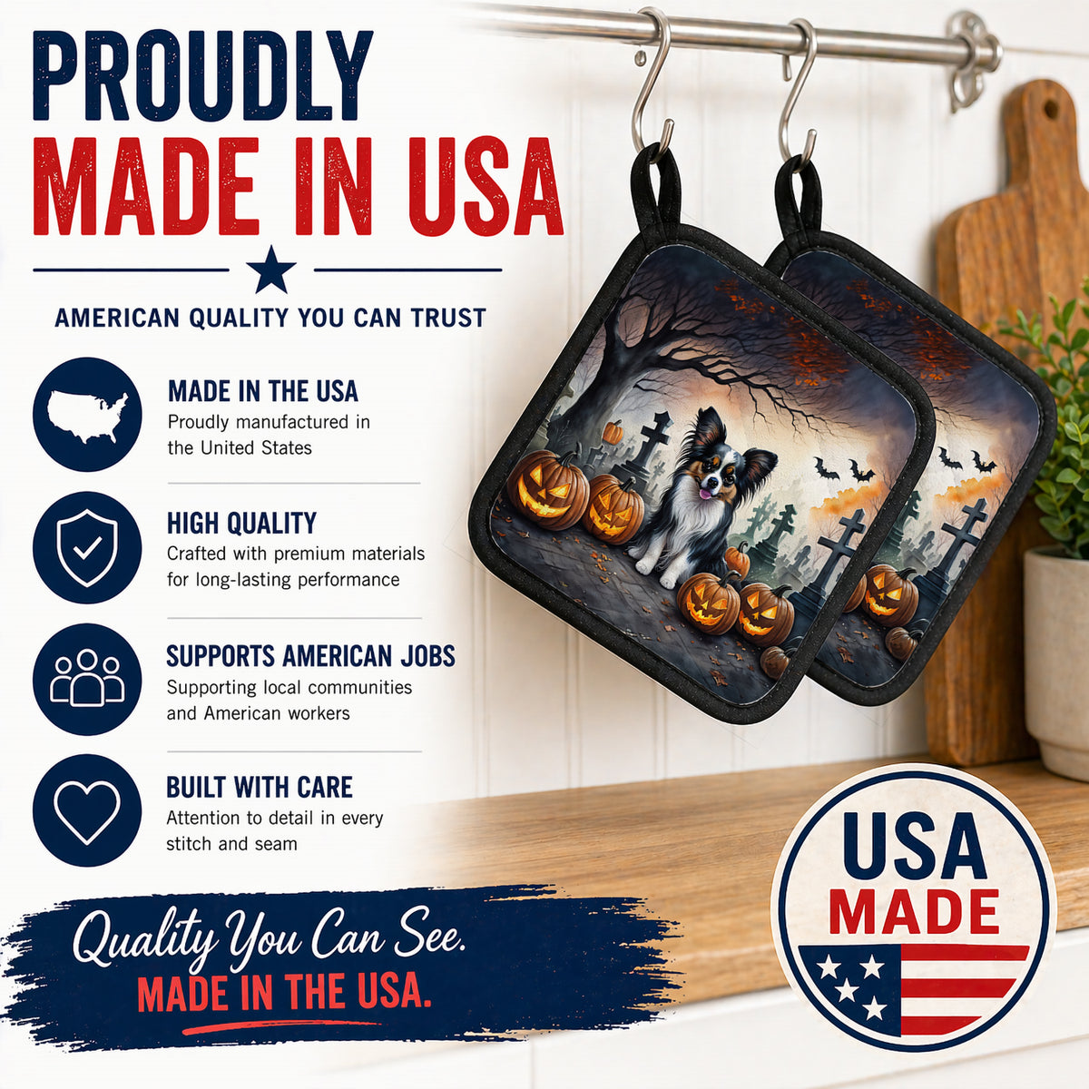 Caroline's Treasures Papillon Dogs Set of 2 Kitchen Pot Holders