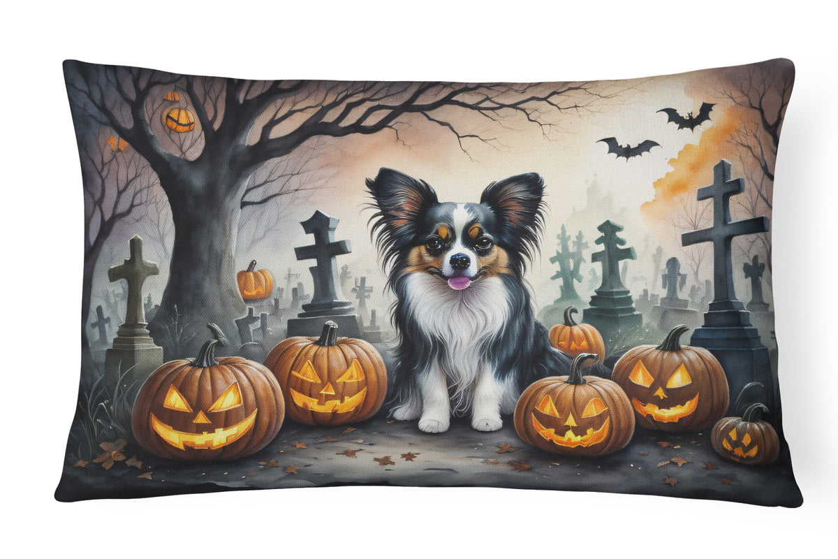 Caroline's Treasures DAC2069PW1216 Papillon Spooky Halloween Fabric Decorative Pillow Machine Washable, Indoor Outdoor Decorative Pillow for Couch, Bed or Patio, 12HX16W