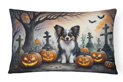 Caroline's Treasures DAC2069PW1216 Papillon Spooky Halloween Fabric Decorative Pillow Machine Washable, Indoor Outdoor Decorative Pillow for Couch, Bed or Patio, 12HX16W