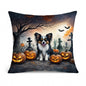 Caroline's Treasures DAC2069PW1414 Papillon Spooky Halloween Fabric Decorative Pillow Machine Washable, Indoor Outdoor Decorative Pillow for Couch, Bed or Patio, 14Hx14W