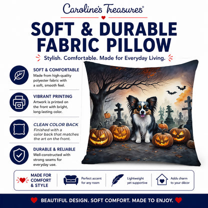 Caroline's Treasures DAC2069PW1414 Papillon Spooky Halloween Fabric Decorative Pillow Machine Washable, Indoor Outdoor Decorative Pillow for Couch, Bed or Patio, 14Hx14W