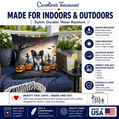 Caroline's Treasures DAC2069PW1818 Papillon Spooky Halloween Fabric Decorative Pillow Machine Washable, Indoor Outdoor Decorative Pillow for Couch, Bed or Patio, 18Hx18W