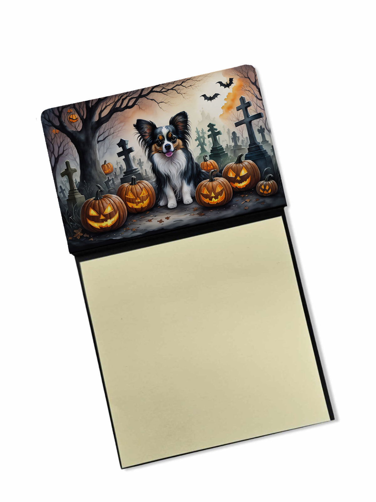 Caroline's Treasures Papillon Spooky Halloween Sticky Note Holder Refillable Dispenser Self-Sticky Note Pads, Memo Pads Blank Desk Accessories