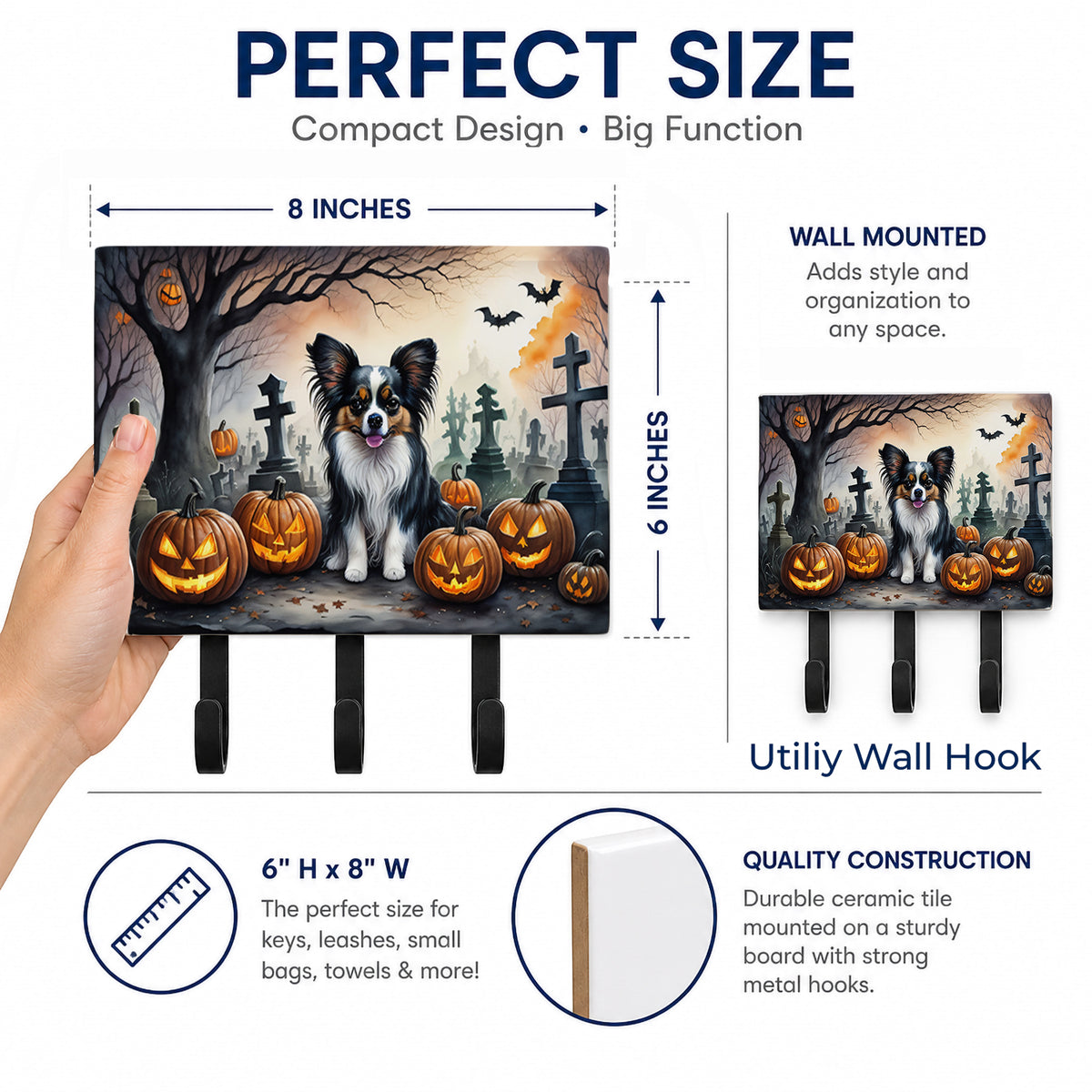 Caroline's Treasures Papillon Dogs Halloween Ceramic Triple Wall Hook