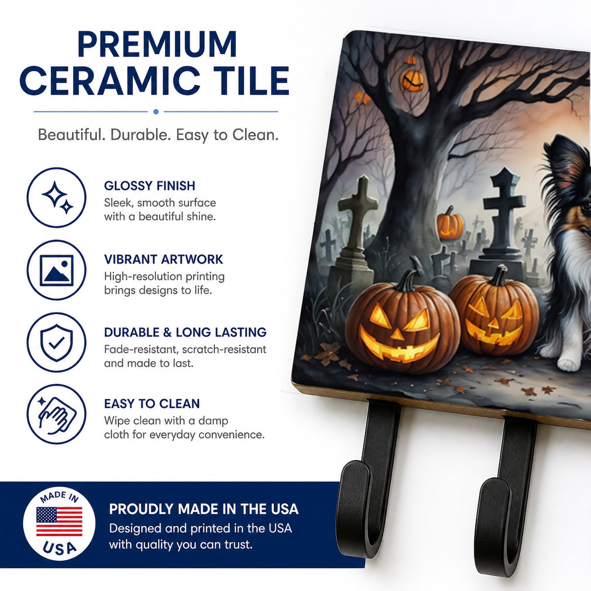 Caroline's Treasures Papillon Dogs Halloween Ceramic Triple Wall Hook