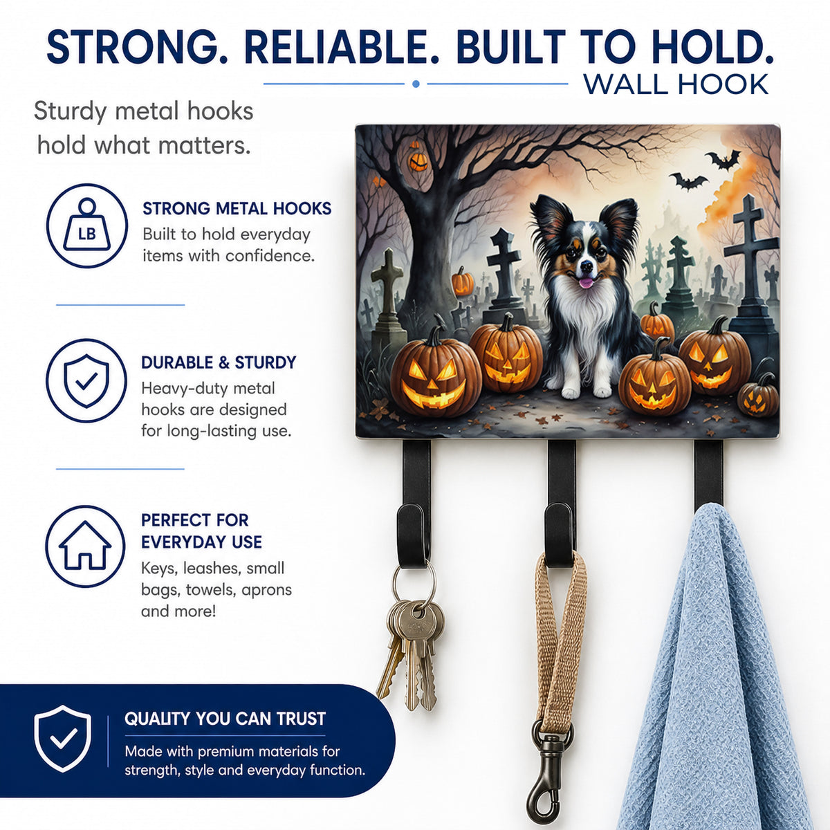 Caroline's Treasures Papillon Dogs Halloween Ceramic Triple Wall Hook