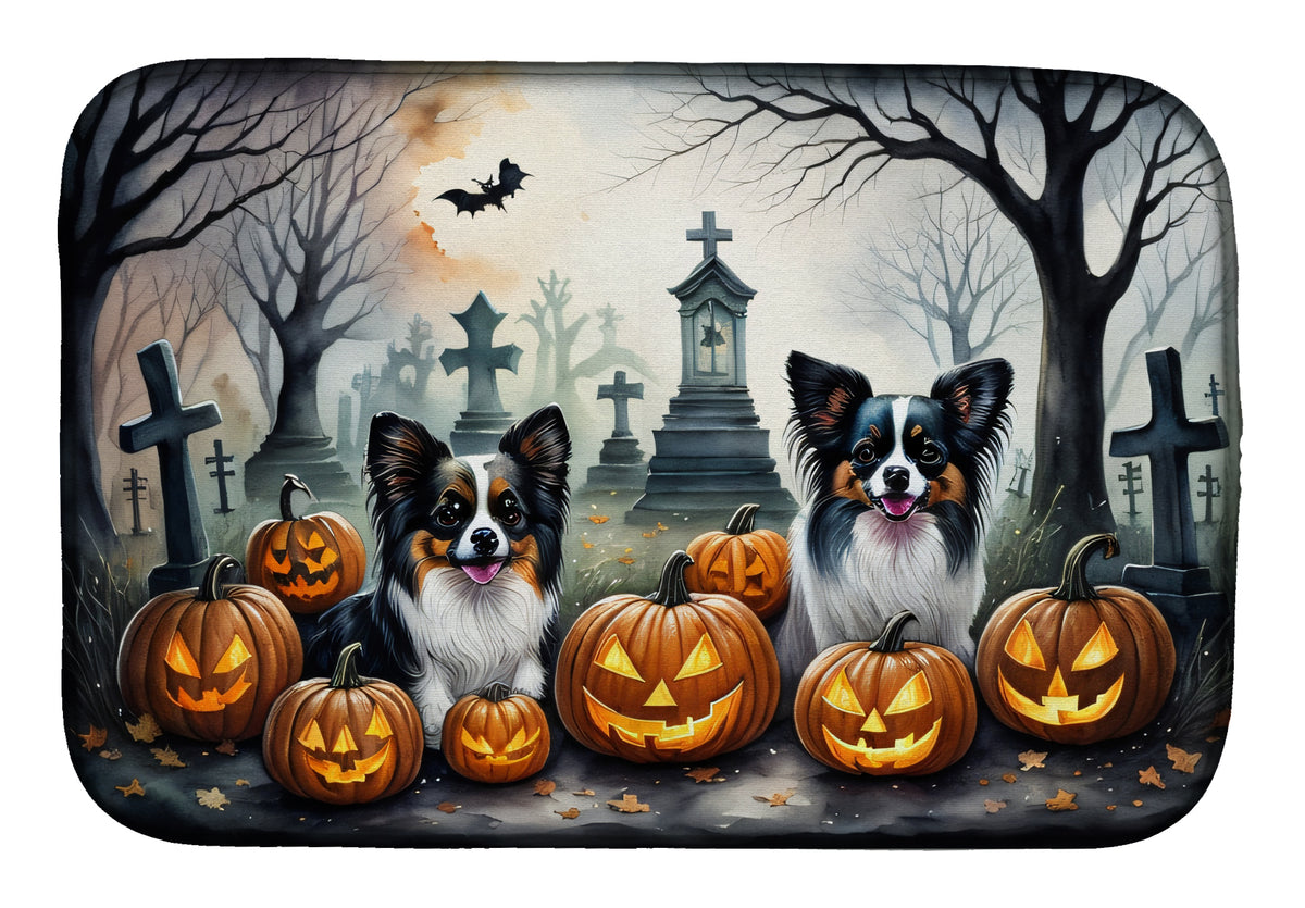Caroline's Treasures DAC2070DDM Papillon Spooky Halloween Dish Drying Mat Absorbent Dish Drying Mat Pad for Kitchen Counter Dish Drainer Mat for Countertop, 14 x 21, Multicolor