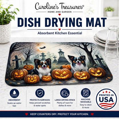 Caroline's Treasures DAC2070DDM Papillon Spooky Halloween Dish Drying Mat Absorbent Dish Drying Mat Pad for Kitchen Counter Dish Drainer Mat for Countertop, 14 x 21, Multicolor